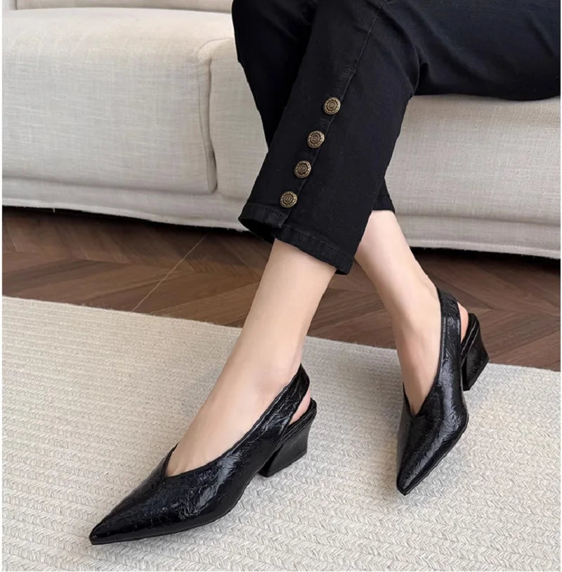Sandals Luxury Brand Sexy Dress Shoes Elegant Chunky High Heeeled Pumps Sexy Pointed Toe Evening Shoes Women Shoes V Cut Shoes