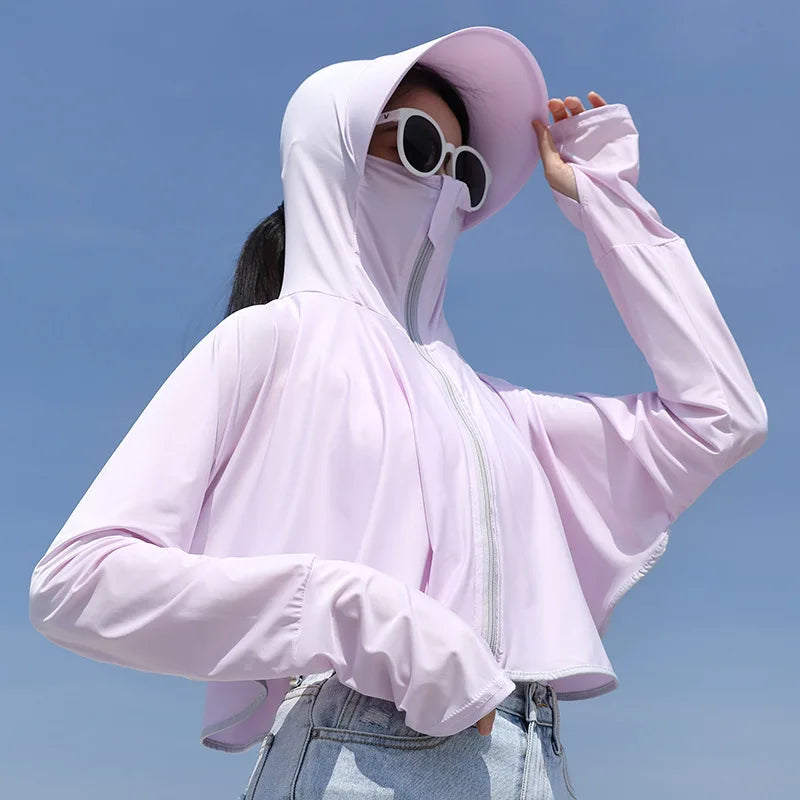 Summer UV Resistant Ice Silk Outdoor Large Brimmed Jacket, Breathable Loose Fitting Women's Sun Protection Clothing with Cape