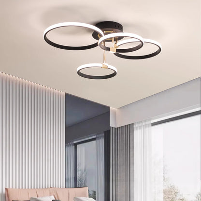 Modern LED Ceiling Chandelier for Living Bedroom,Round Dimmable Ceiling Lamp,Gold/Chrome/Black Bedroom Ceiling Light Fixture
