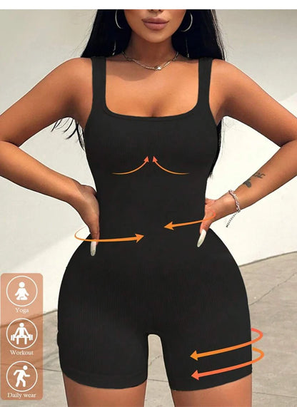 Women's Short Tracksuit Sleeveless Yoga Bodysuit Sportswear Women's Gym Workout Clothes Fitness Stretch Jumpsuits Yoga Suit