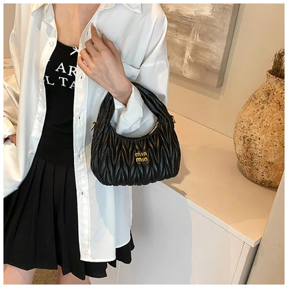 Fashion Pleated Cloud Shoulder Bags for Women Removable Shoulder Strap Crossbody Bag PU Handbags Ladies Shopping Small Bag Purse