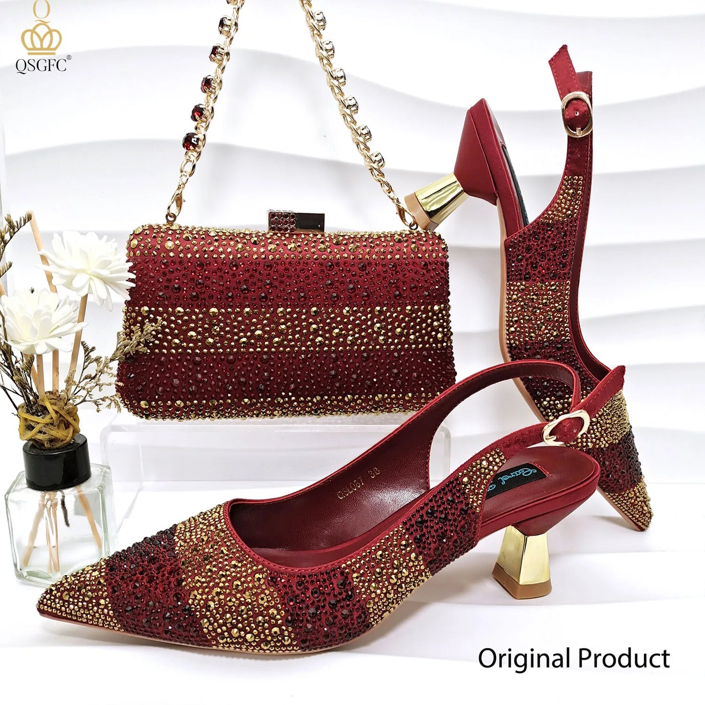 2026 Nigerian Women Heel Ladies Italian Luxury Design Green Shoes And Bag Set Decorated with Rhinestone Handbag Wedding Party
