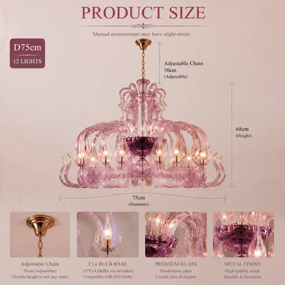 Pink Glass Swan Chandelier Luxury French Style LED Pendant Light for Living Room Bedroom Dining Room Home Decor