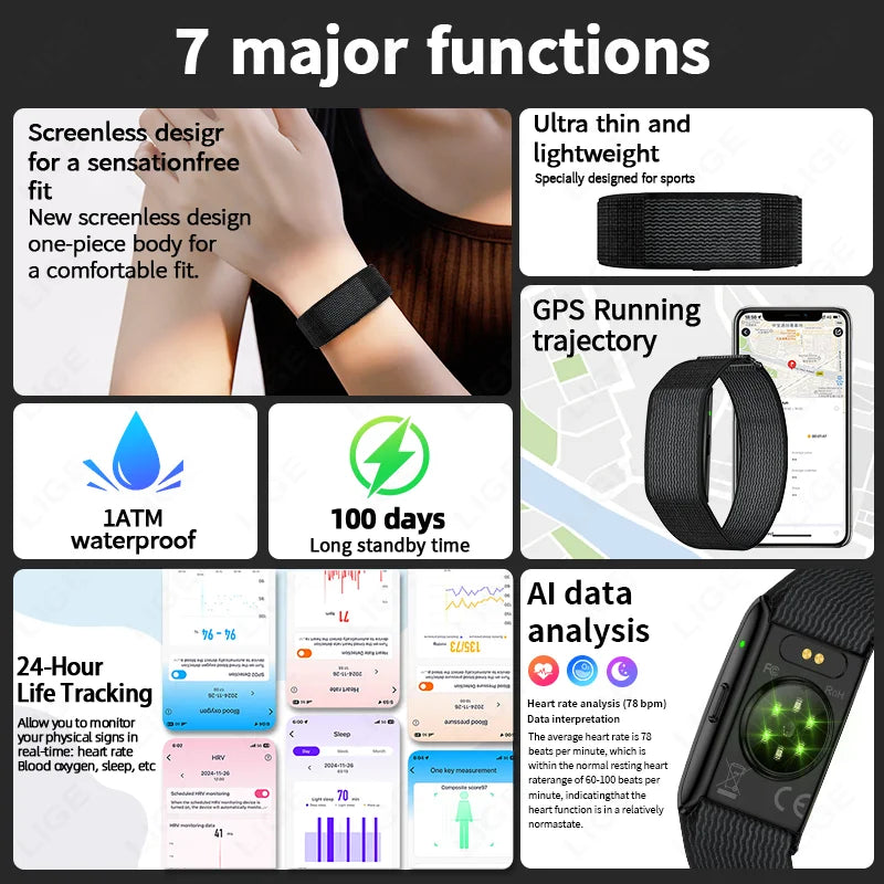 2026 No Screen Smart Watch for Men Women Fitness Tracker Heart Rate Blood Pressure Monitor HRV Sleep Sport Health Smart Bracelet