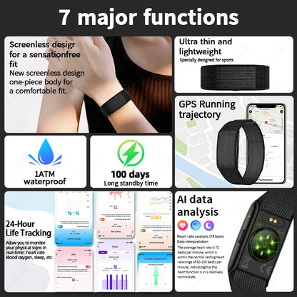 2026 No Screen Smart Watch for Men Women Fitness Tracker Heart Rate Blood Pressure Monitor HRV Sleep Sport Health Smart Bracelet