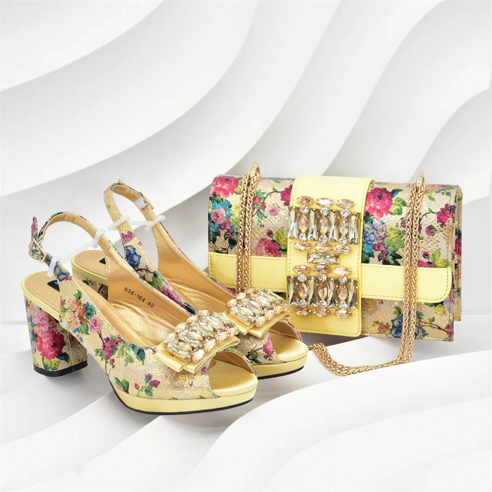 Latest Party Shoes and Bag Match for Women Rhinestone Shoe and Bag Set for Party in Women Nigerian Peep Toe Sexy Wedding Pumps