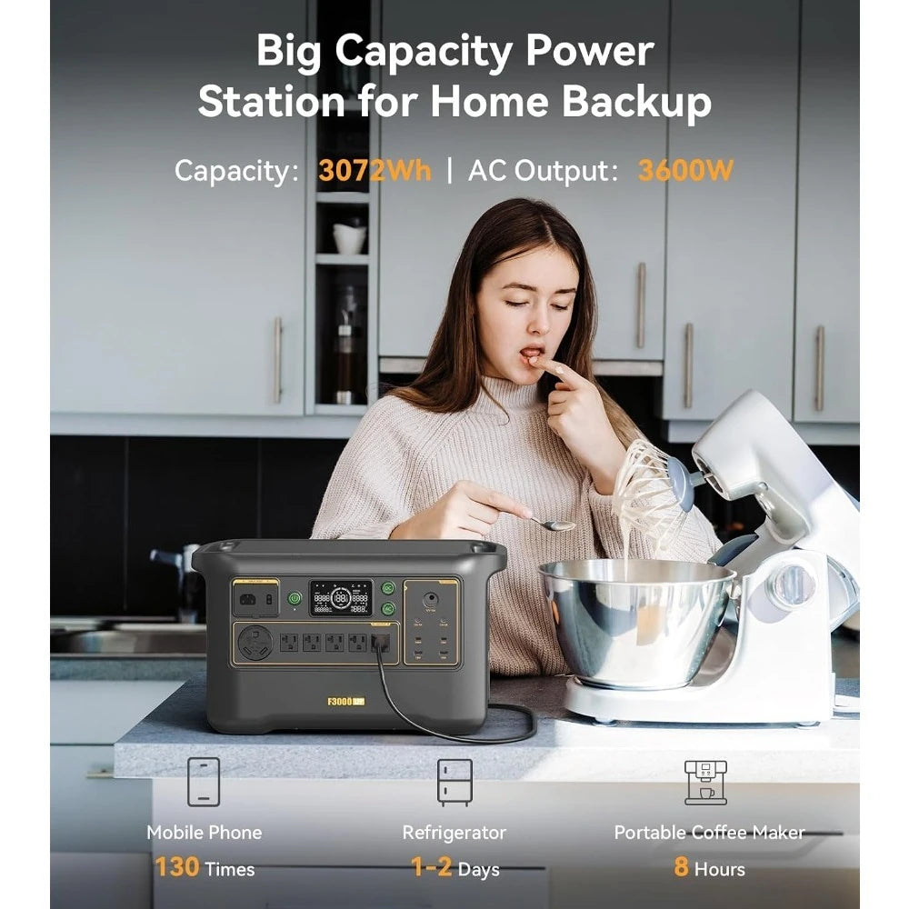3072Wh 3600W Portable Power Station Solar Generator LiFePO4 Battery Home Backup Camping RV Expandable Fast Charging