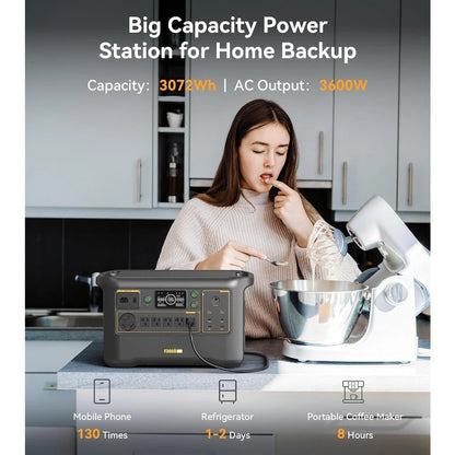 3072Wh 3600W Portable Power Station Solar Generator LiFePO4 Battery Home Backup Camping RV Expandable Fast Charging
