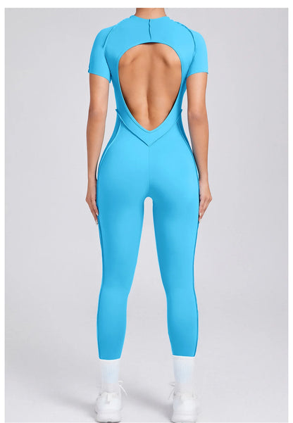 Women's Sports Jumpsuit Kit Yoga Fitness Bodysuit Hip-lifting Open Back Tight High Elasticity Outdoors Gym Workout Sexy Clothes