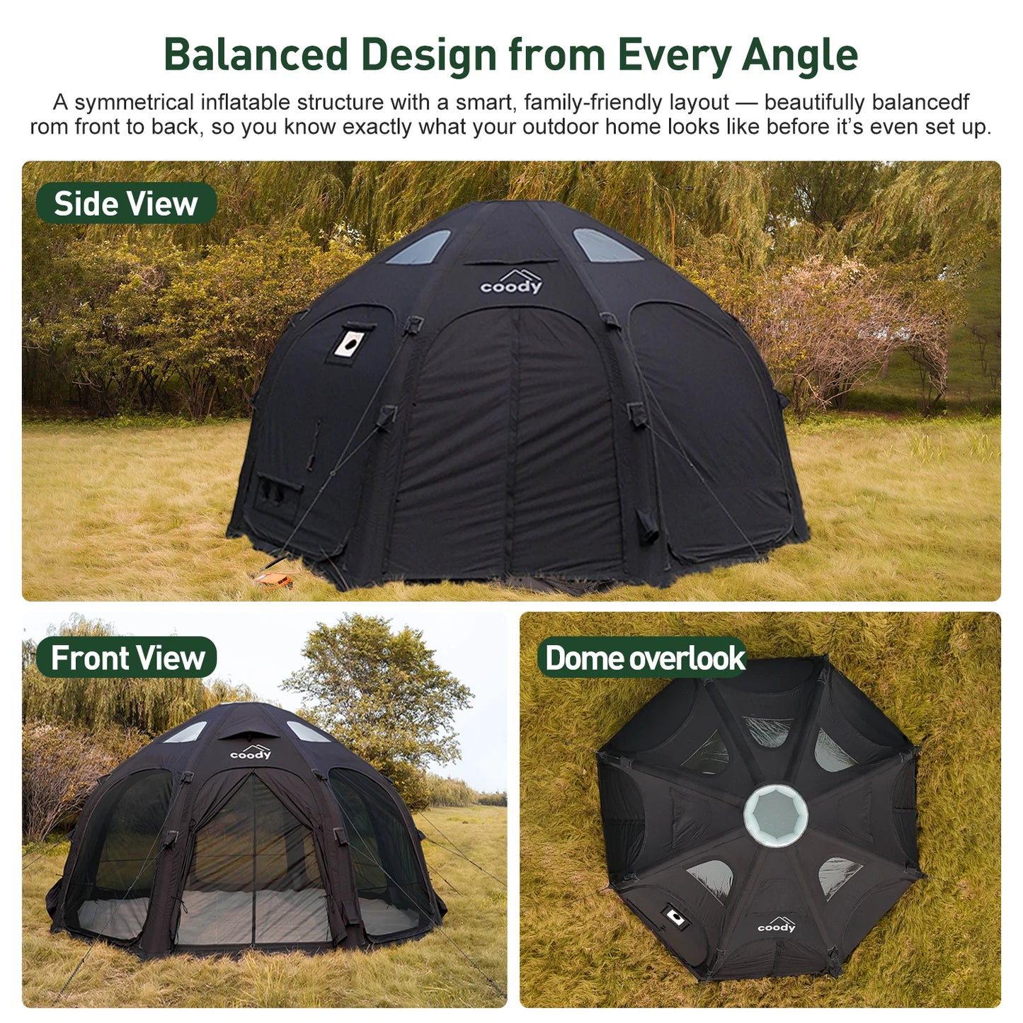 Coody Dome Air Tent Black Classic Geodesic Inflatable Shelter Outdoor Camping Family Dome Canopy Tent