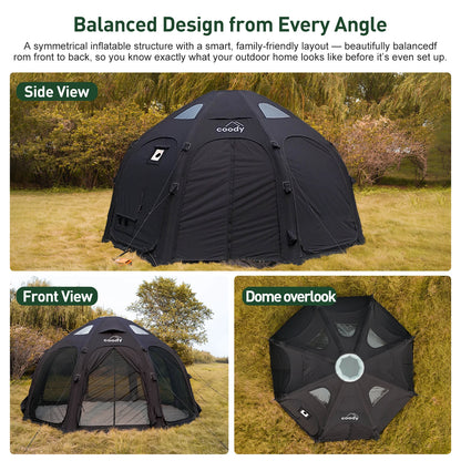 Coody Dome Air Tent Black Classic Geodesic Inflatable Shelter Outdoor Camping Family Dome Canopy Tent