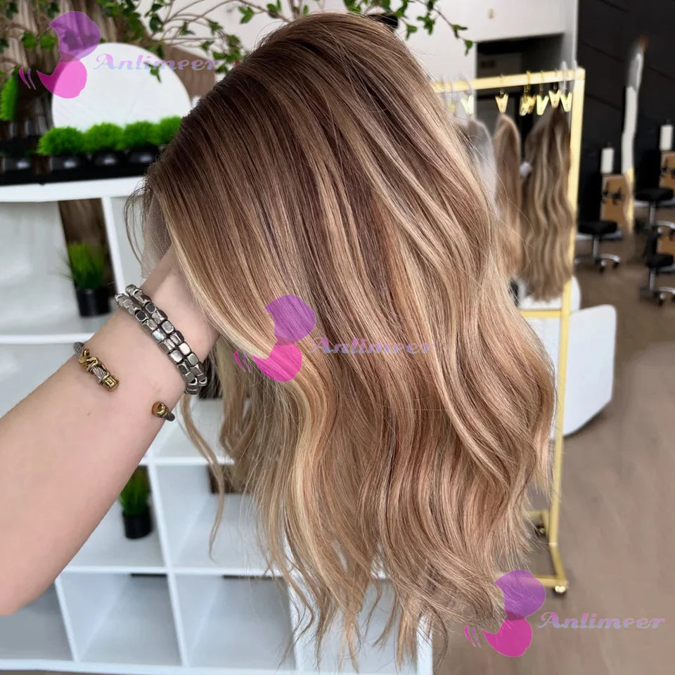 Brown Blonde Balayage Human Hair Glueless Lace Short Bob Wigs 13x4 Silk Top Lace Front Wigs Bleached Knots 360/Full Lace Wigs
