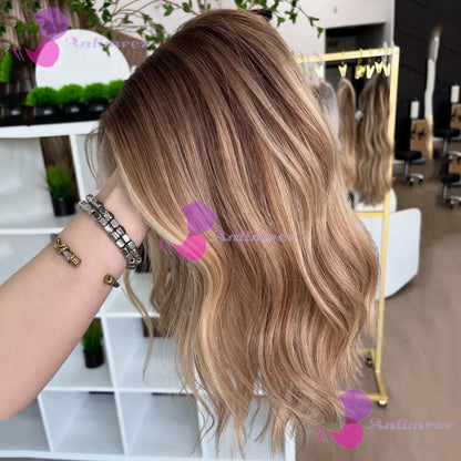 Brown Blonde Balayage Human Hair Glueless Lace Short Bob Wigs 13x4 Silk Top Lace Front Wigs Bleached Knots 360/Full Lace Wigs