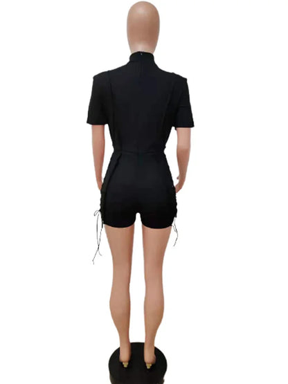 Wholesale Streetwear Jumpsuit Women 2023 One-pieces Outfits Rompers Summer Green Short Sleeve Bodycon Casual Bandage Playsuits