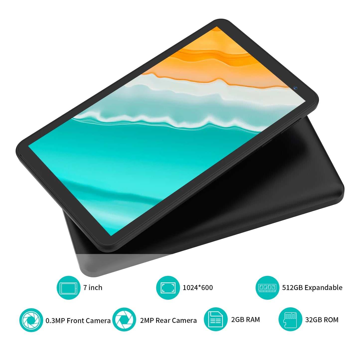 PRITOM 7 Inch Tablet PC 32 GB Android 13 with Quad Core Processor HD IPS Display Dual Camera WiFi with PU Protective Case