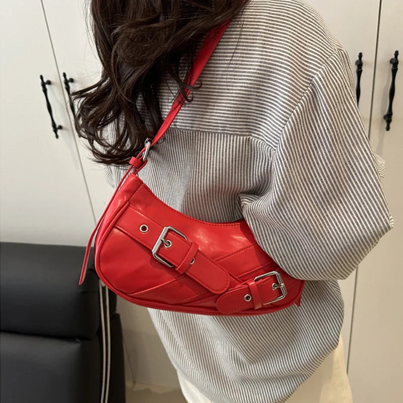 Y2K VintagePULeather WomenShoulderBag Small Crossbody Bag for Women Fashion Ladies Underarm Bag Clutch Purse Female Handbag