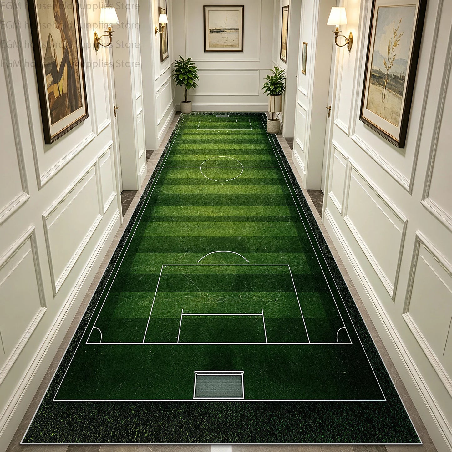 Green Football Field Long Runner Amusing Carpet Sport Hallway Entrance Game Rug Lint Free Washable Non-slip Entryway Floor Mats