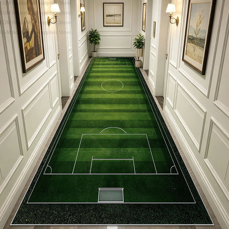 Green Football Field Long Runner Amusing Carpet Sport Hallway Entrance Game Rug Lint Free Washable Non-slip Entryway Floor Mats