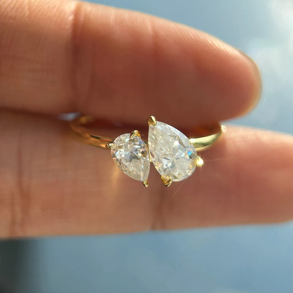 1.5cttw Double Pear Cut Moissanite Diamond Ring for Women Two Stone Toi Et Moi Wedding Bands 925 Silver 18k Gold Plated Jewelry