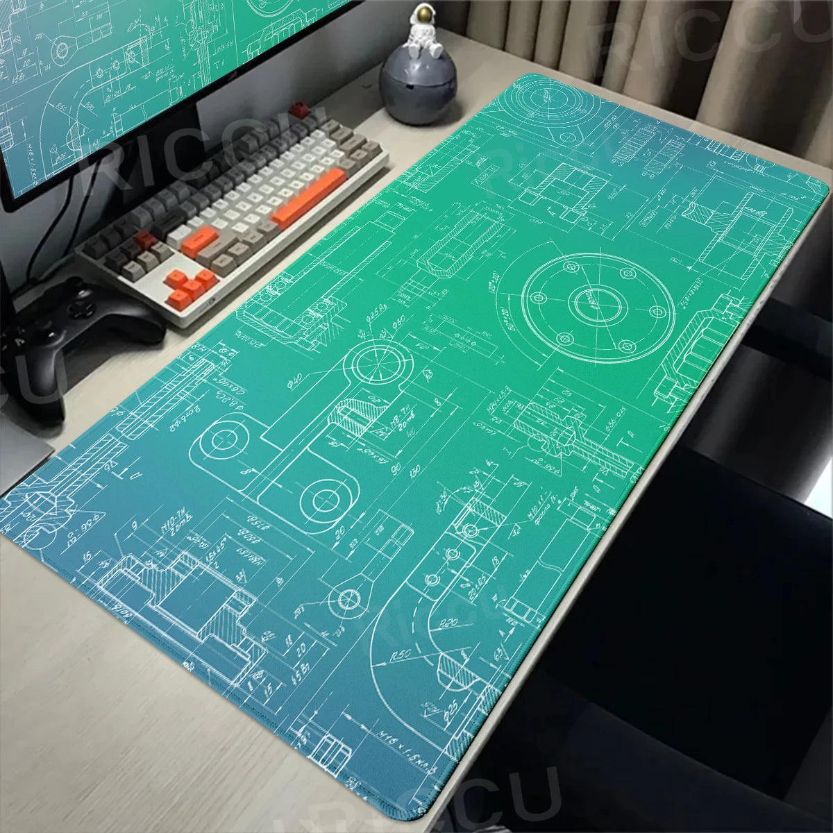 Engineer Mechanical Drawing Mousepad Black Large Mouse Pad HD XXL Minimalism Mousemat Rubber Carpet Desk Mat PC Gaming Accessory