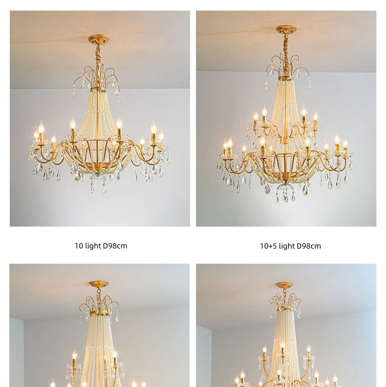 French Candle E14 Led Chandelier Villa Stairs Pearl Crystal Led Pendant Lights Hotel Art Decor Suspend Light Led Luminarias