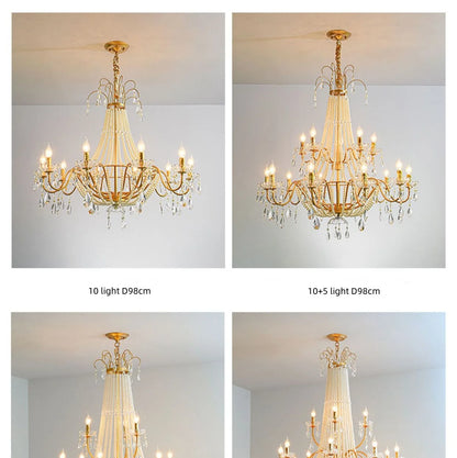 French Candle E14 Led Chandelier Villa Stairs Pearl Crystal Led Pendant Lights Hotel Art Decor Suspend Light Led Luminarias