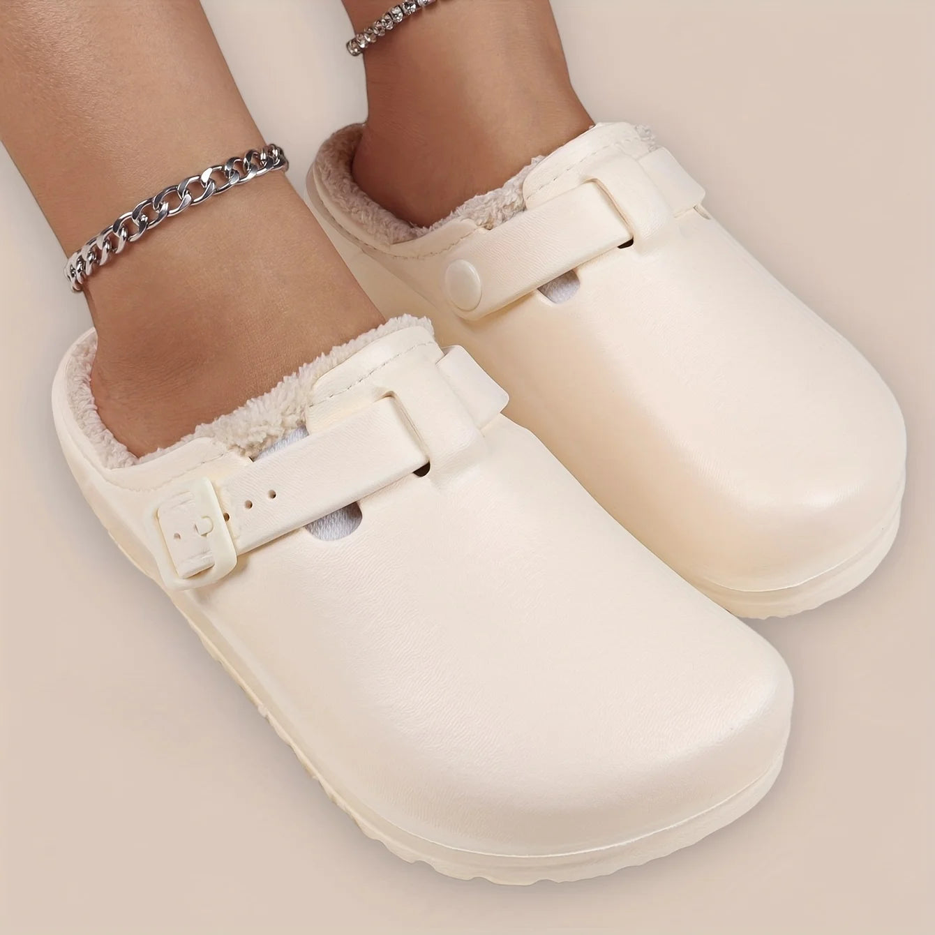 Women's EVA Plush House Slippers Adjustable Straps, Round Toe, Anti-Slip Women's Winter Shoes Suitable for Indoor Outdoor Wear