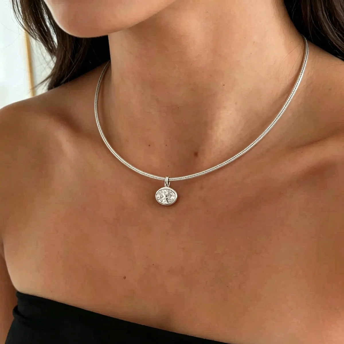 GXTRS 2/3/4CT Oval Moissanite Choker Necklaces Women's S925 Silver Elegant Lab Diamond Bezel Set Pendant Neck Chain Fine Jewelry