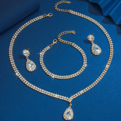 Wedding Season Women's Fashion Copper Claw Chain Water Drop Necklace Earrings Bracelet Jewelry Set Wedding Banquet Festival Gift