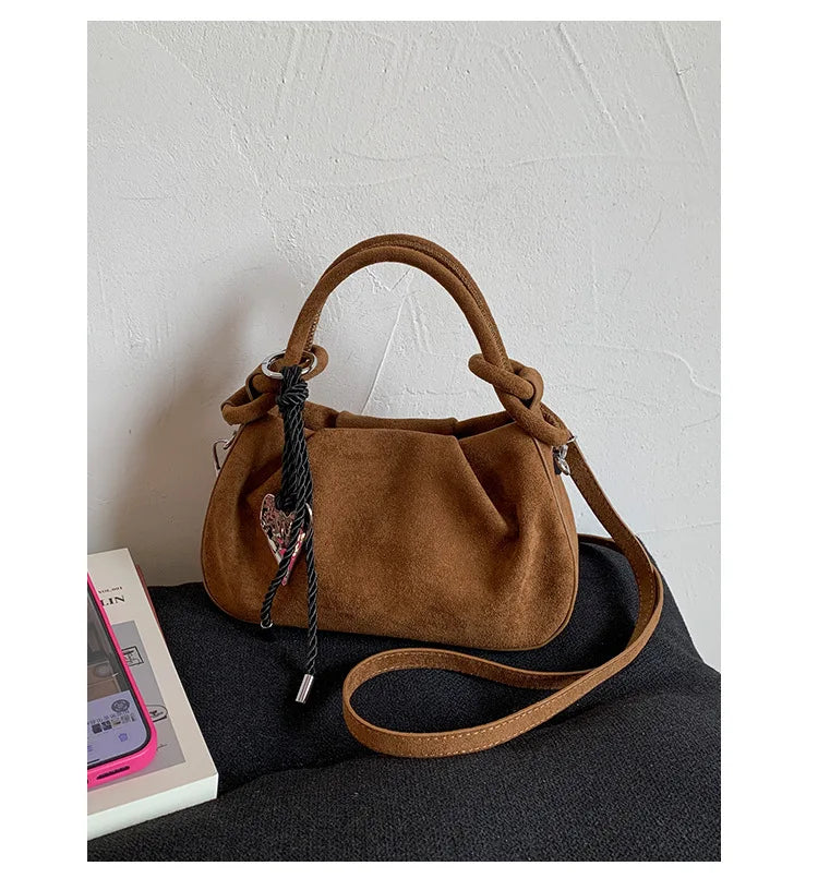 Small Suede Fashion Leather Shoulder Bags for Women 2025 Luxury Designer Brand Trend Crossbody Bag Females Short Handle Handbags