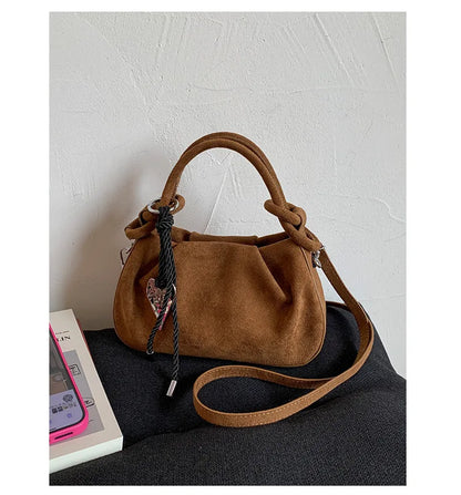 Small Suede Fashion Leather Shoulder Bags for Women 2025 Luxury Designer Brand Trend Crossbody Bag Females Short Handle Handbags