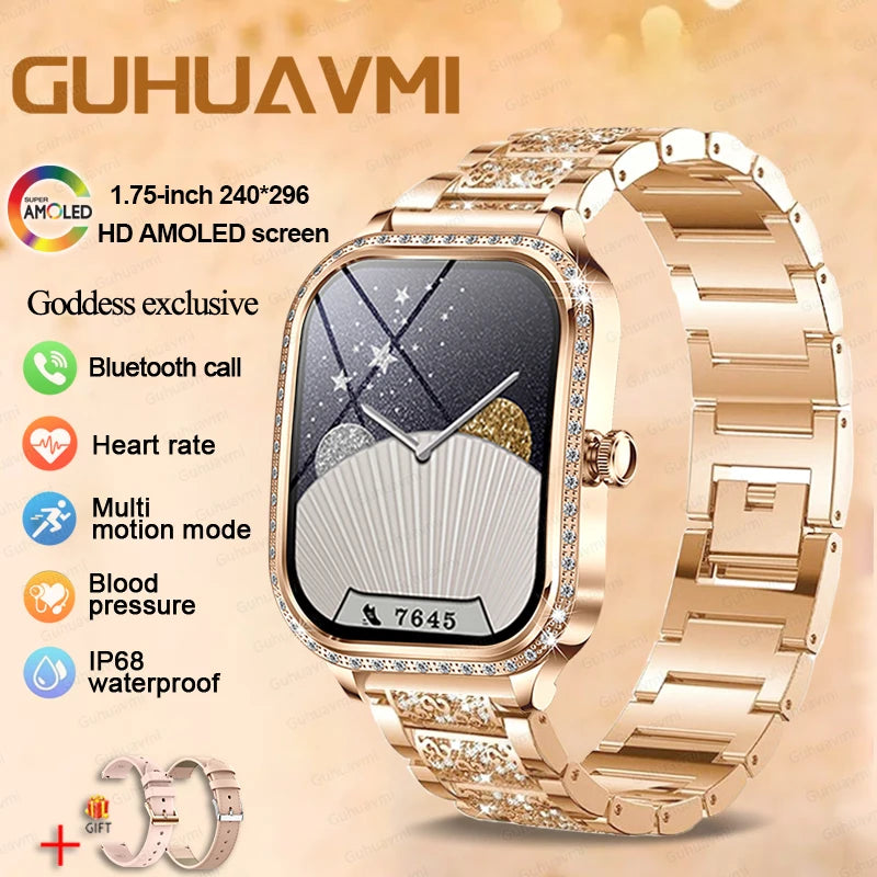 New Fashion Women's Smart Watch Heart Rate 1.75 Inch 240*296 HD Screen Diamond Watch Bluetooth Call Waterproof SmartWatch Ladies
