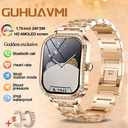 New Fashion Women's Smart Watch Heart Rate 1.75 Inch 240*296 HD Screen Diamond Watch Bluetooth Call Waterproof SmartWatch Ladies