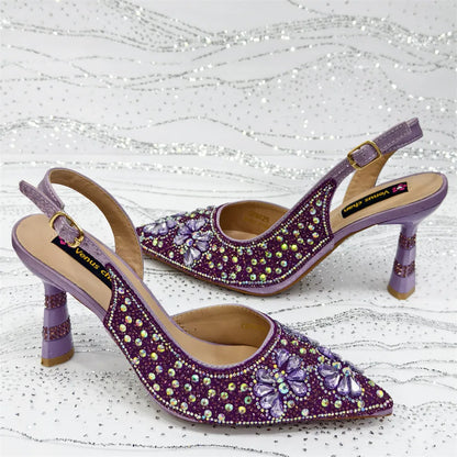 Luxury Handmade Flowers Shoes and Clutch for Women- Nigerian Style Elegant Crystal Heels with Matching Evening Bags