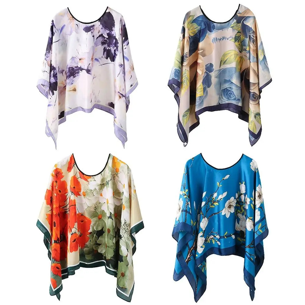 Shawls Summer Beach Sexy Women Fashion Print Chiffon Smock Bikini Cover Up Loose Blouse Sunscreen Comfortable Poncho
