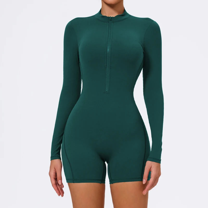 Summer V Back Scrunch One-Piece Suit Push Up Sports Jumpsuit Woman Fitness Zipper Overalls Workout Rompers Women Gym Bodysuits