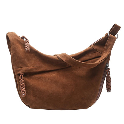 Retro Crossbody Messenger Bags For Women Faux Suede Pure Color Big Capacity Shoulder Hobo Bag 2025 Winter Latest Ladies Handbags