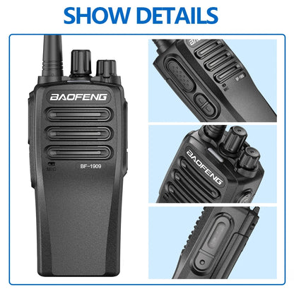 BAOFENG 1909 This 12W High-Power Walkie-Talkie Is Easy To Use And Features A 3800Mah Battery For Long Battery Life.