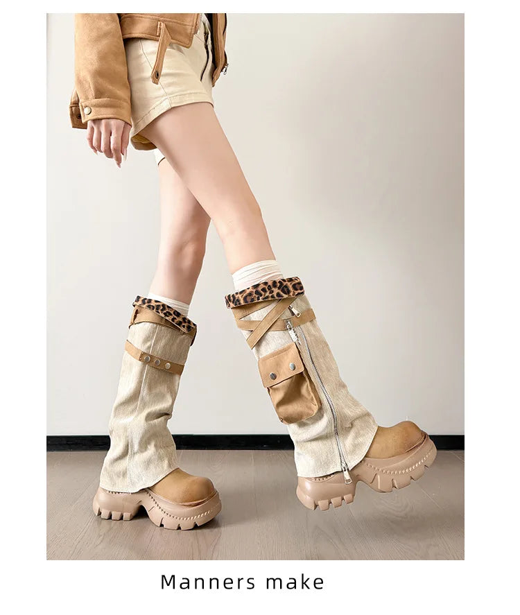 Women Boots Suede Fashion Heeled Boots Women’s Winter Boots Leopard Designer Shoes 2026 Gothic Gladiator Snow Botas