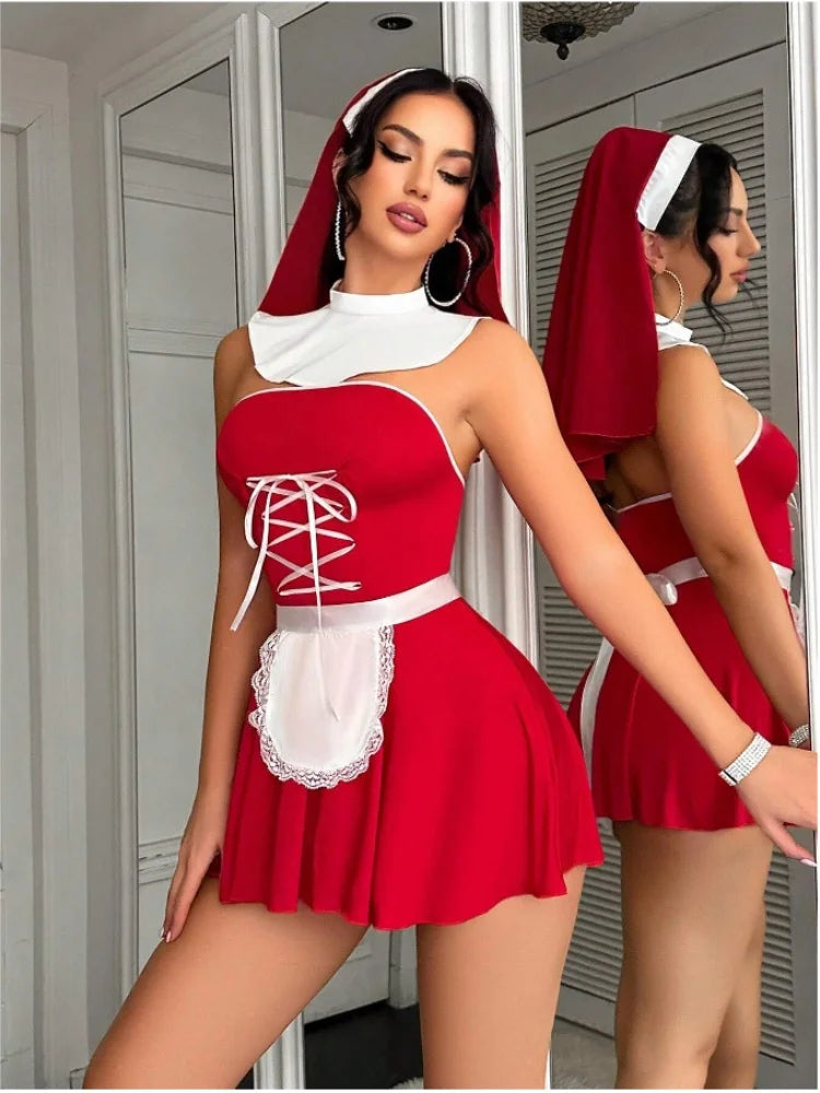 Sexy Woman Lingerie Babydoll Maid Dress Uniform Set Role Play Sexy Lingerie Cosplay Open Back Costume