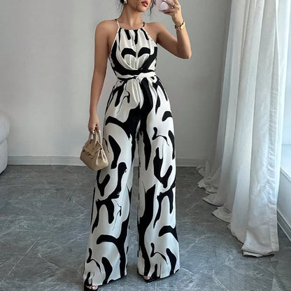 Summer Women's Sexy Halter Neck Jumpsuit Casual Pants Jump Suits For Women Geometric Print Jumpsuit Party Outfits For Women