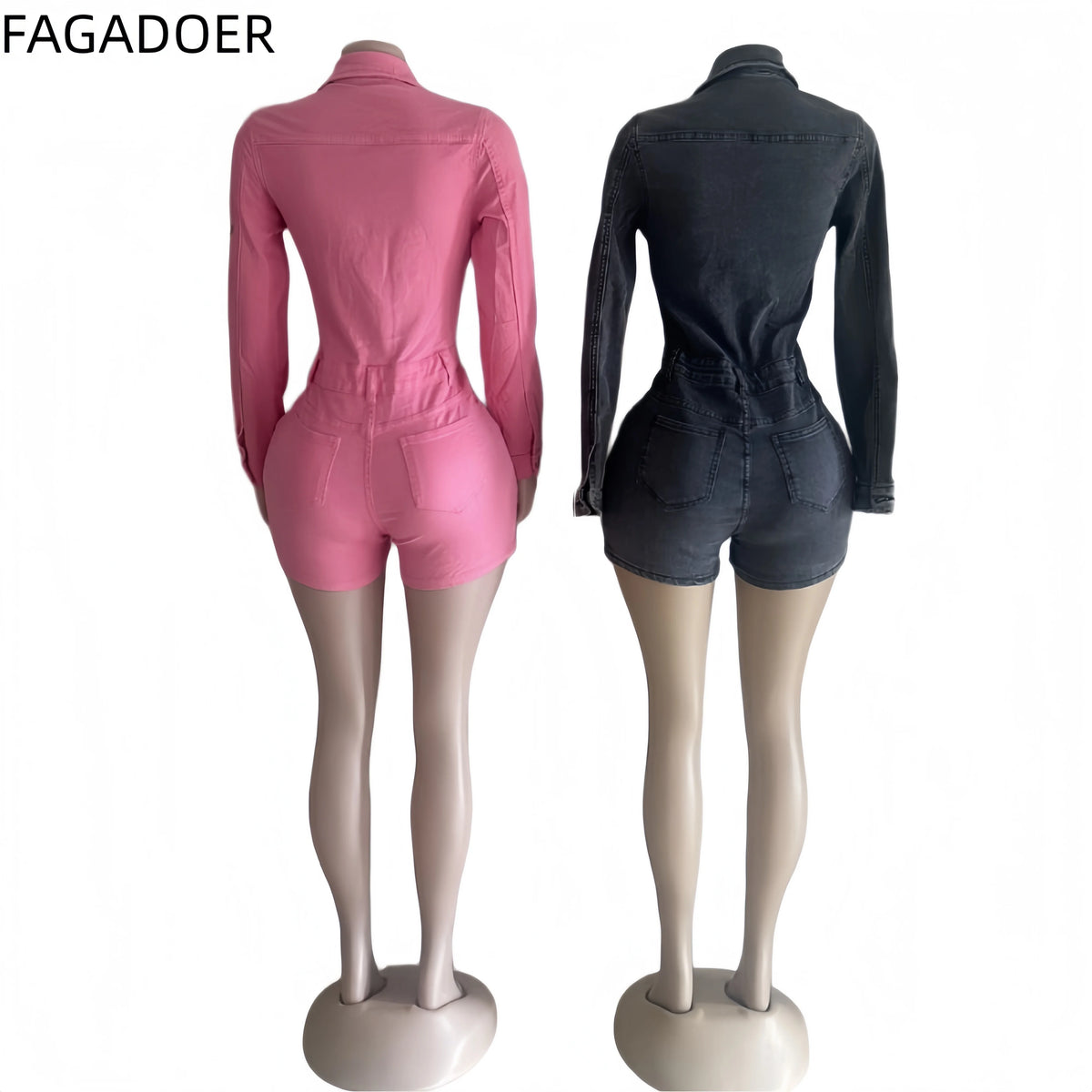 FAGADOER Trendy Denim Bodycon Rompers Women Button Stretchy One Piece Jeans Jumpsuits Fashion Female Streetwear Overalls New