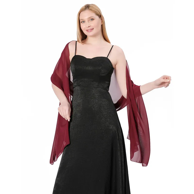 Pure Color Chiffon Shawls for Evening Dresses Women Wedding Evening Party Capes Scarves Summer Beach Towel Sunscreen Shawl