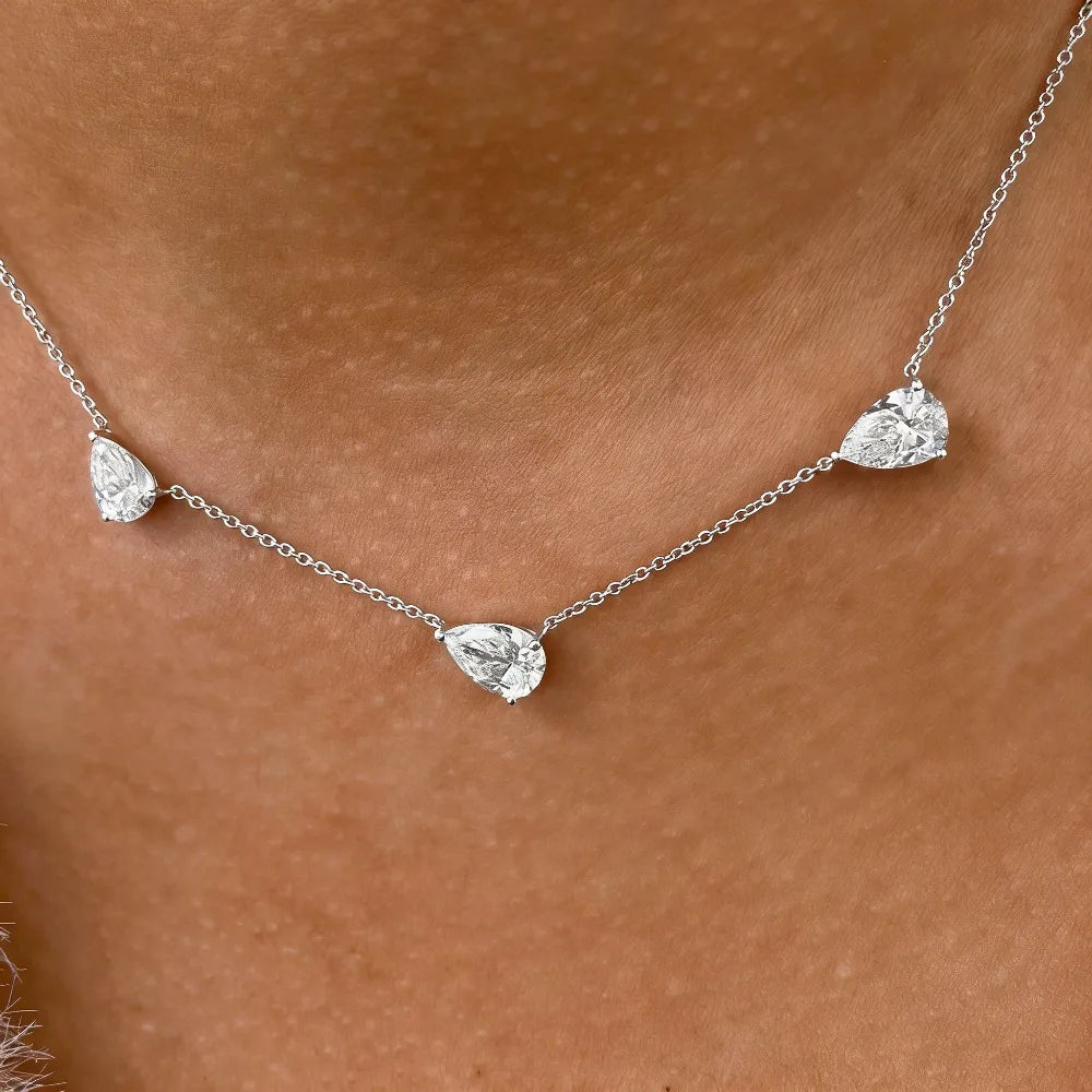 9cttw 3-Stone Waterdrop Moissanite Pendant Necklace for Women Luxury S925 Silver East West Pear Cut Diamond NeckChain Jewelry