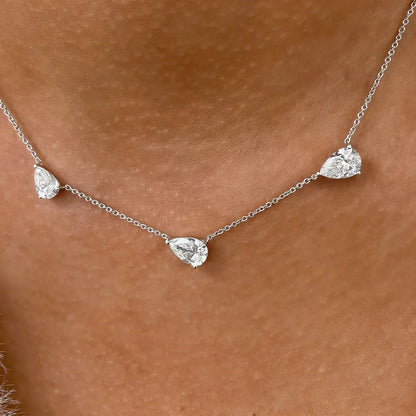 9cttw 3-Stone Waterdrop Moissanite Pendant Necklace for Women Luxury S925 Silver East West Pear Cut Diamond NeckChain Jewelry