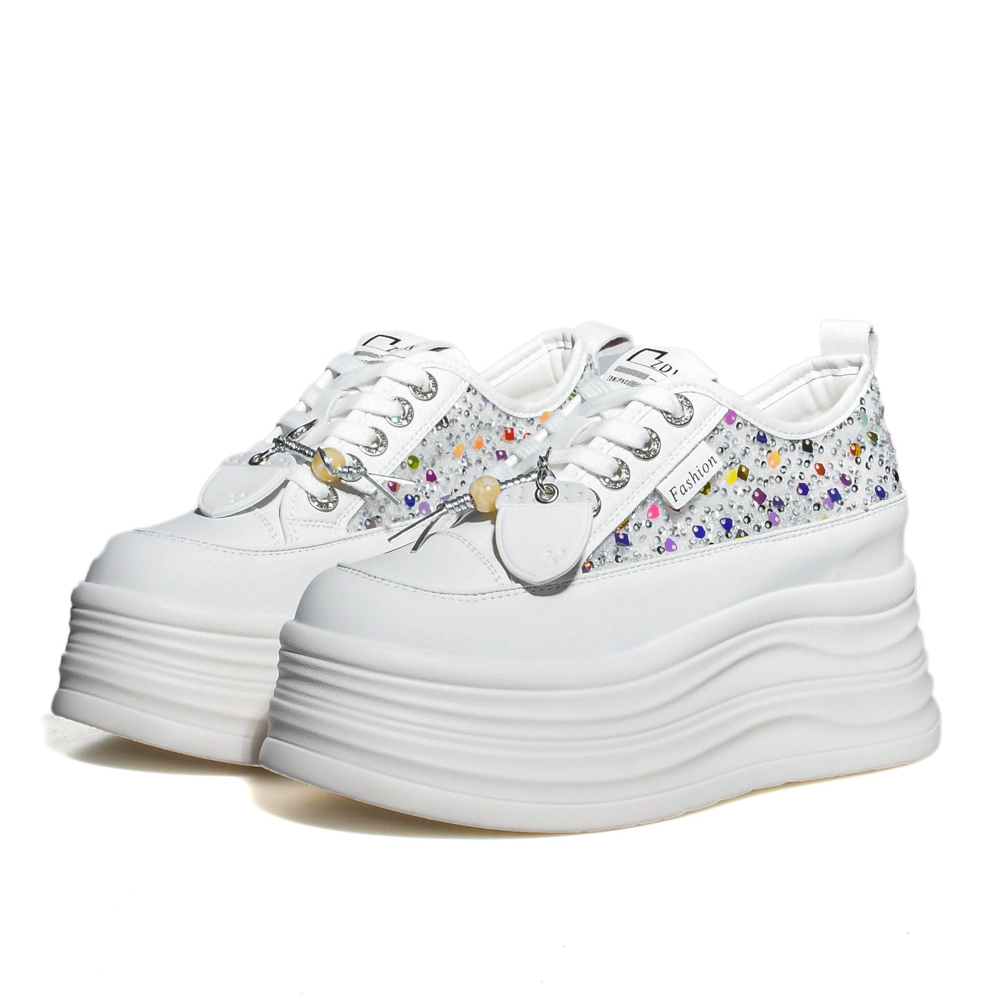 Fujin Casual Shoes For Woman Shoes on Platform Heel Shoes 9 cm 3 inch  White Comfortable High Heel Hidden Chunky Wedge Sneakers