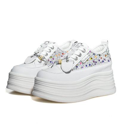 Fujin Casual Shoes For Woman Shoes on Platform Heel Shoes 9 cm 3 inch  White Comfortable High Heel Hidden Chunky Wedge Sneakers