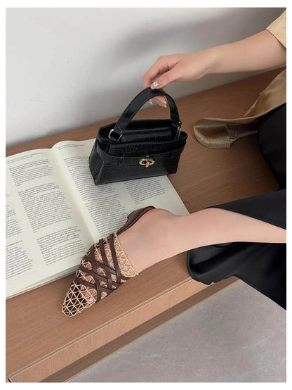 2026 Summer Luxury Fashion Designer Slippers Women Lace Mesh Square Toe Slip On Mule Slippers Low Heel Sandal Casual Shoes Muje