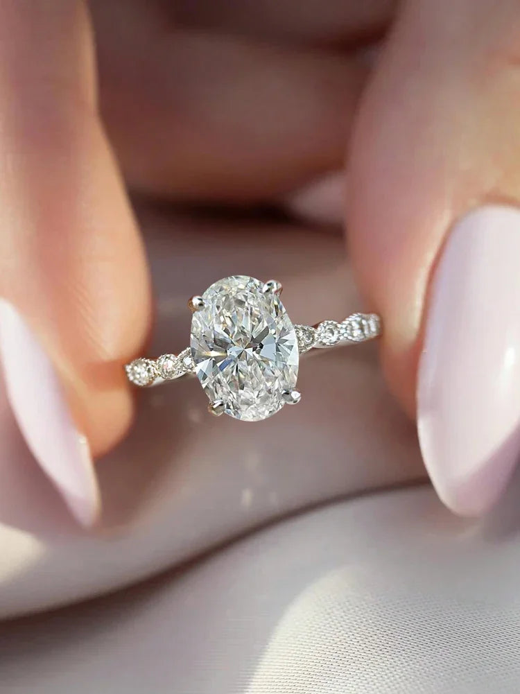 925 Sterling Silver Zircon Golden Oval Round Fashionable Ring For Women Engagement Wedding Luxury High Quality Fine Jewelry