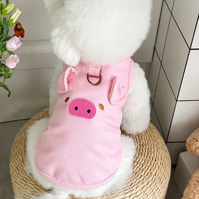 1pc Waffle Knit Pet Vest Cute Puppy Coat Shirts With Leash Ring Adjustable Breathable Dog And Cat Shirt For Spring/summer